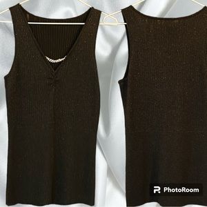 VINTAGE black/silver metallic camisole w/crystal embellishment size small/medium